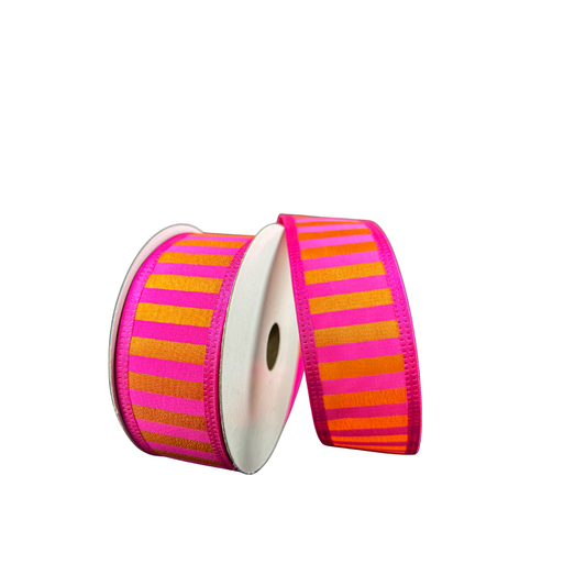 Pink Orange Horizontal Stripe Halloween Wired Ribbon by JAS Ribbon – 1.5" x 10 Yards, Wreath Ribbon, Craft Supplies, The Ritzy Cactus