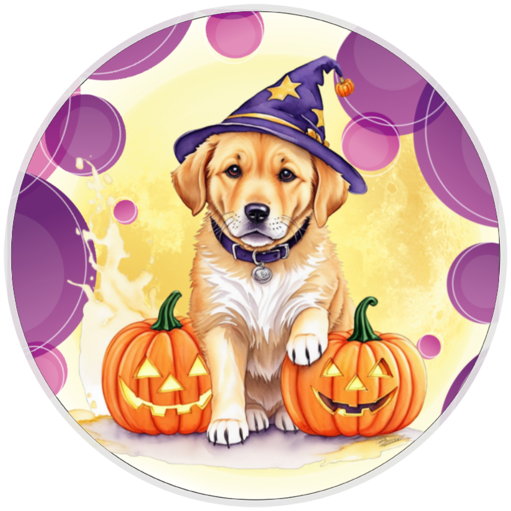 10” Halloween Golden Retriever Dog Sign, Home Decor, Aluminum, The Ritzy Cactus