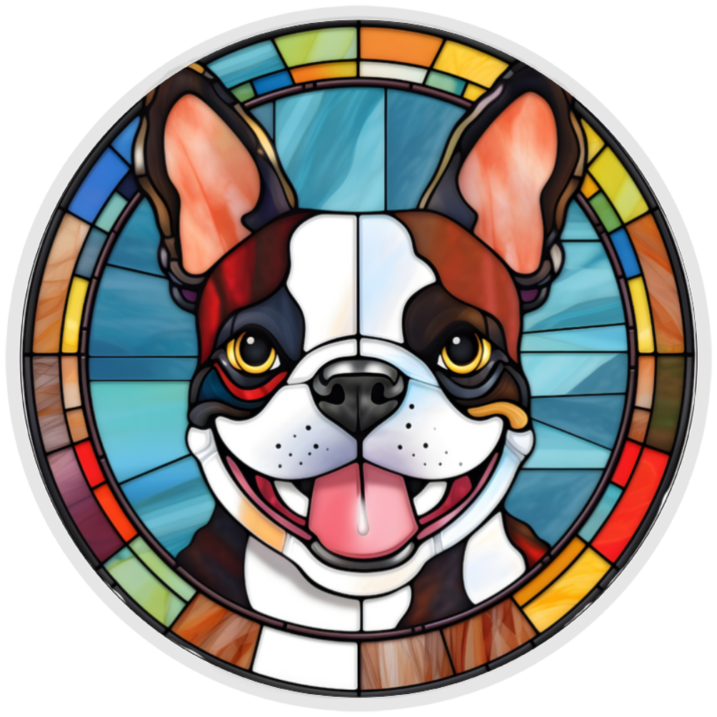 10”  Stained Glass Look Frenchie Dog  Wreath Sign, Home Decor, Metal Sign, The Ritzy Cactus