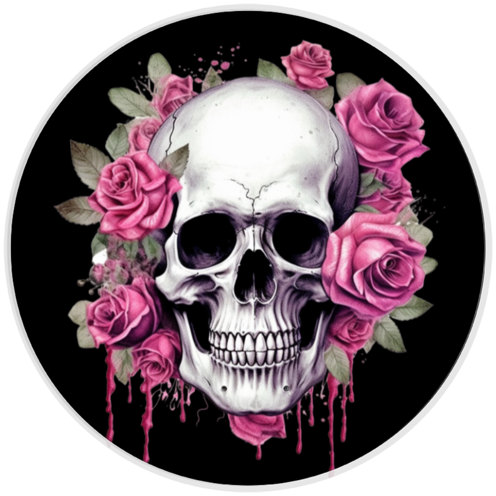10” Skull Roses Halloween  Sign, Home Decor, Aluminum, The Ritzy Cactus