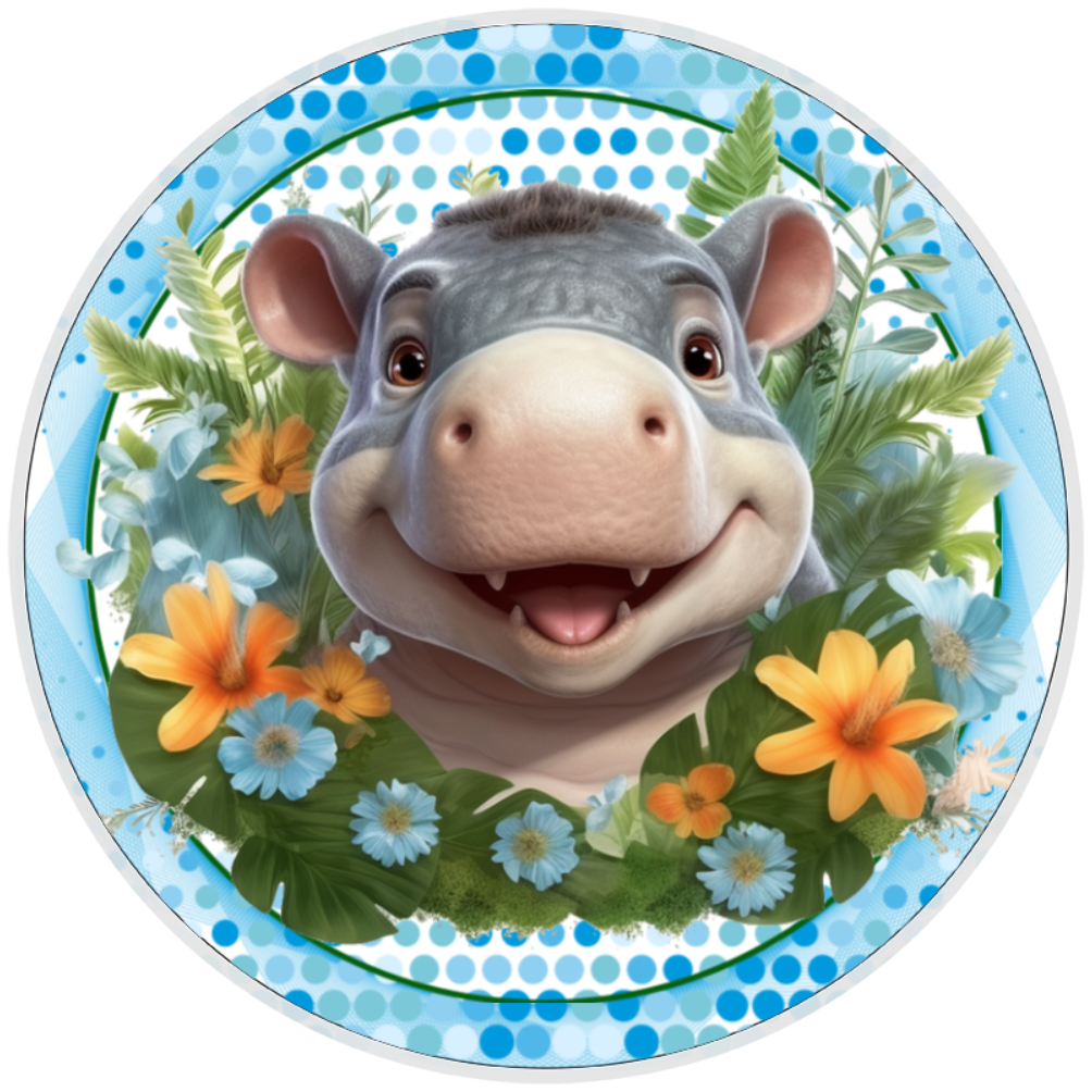 10” Hippopotamus Floral Sign, Home Decor, Aluminum, The Ritzy Cactus