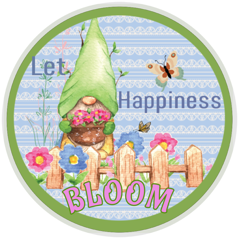 10” Gnome Happiness Bloom Wreath Sign, Home Decor, Aluminum, The Ritzy Cactus
