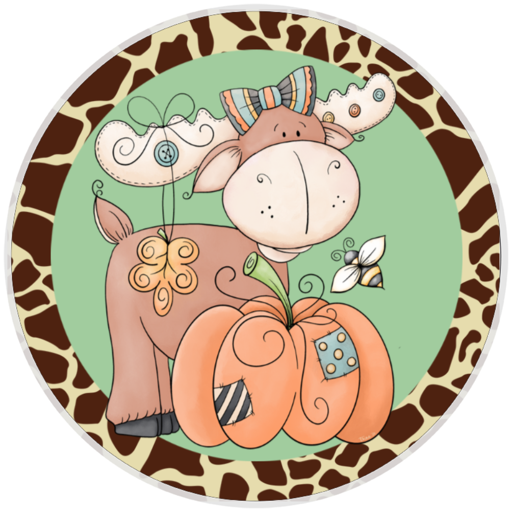 10” Fall Pumpkin Moose Wreath Sign, Home Decor, Aluminum, The Ritzy Cactus