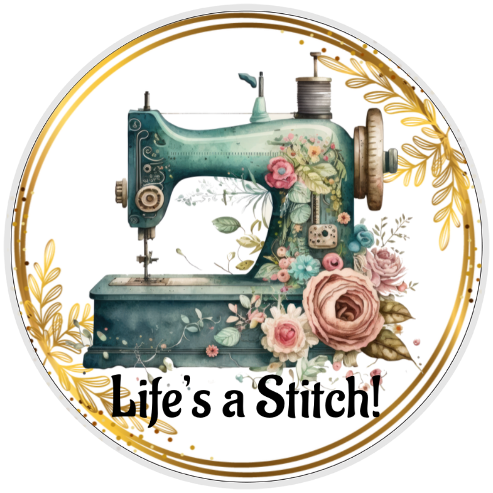10” Life’s A Stitch Sewing Machine Sign, Home Decor, Aluminum, The Ritzy Cactus