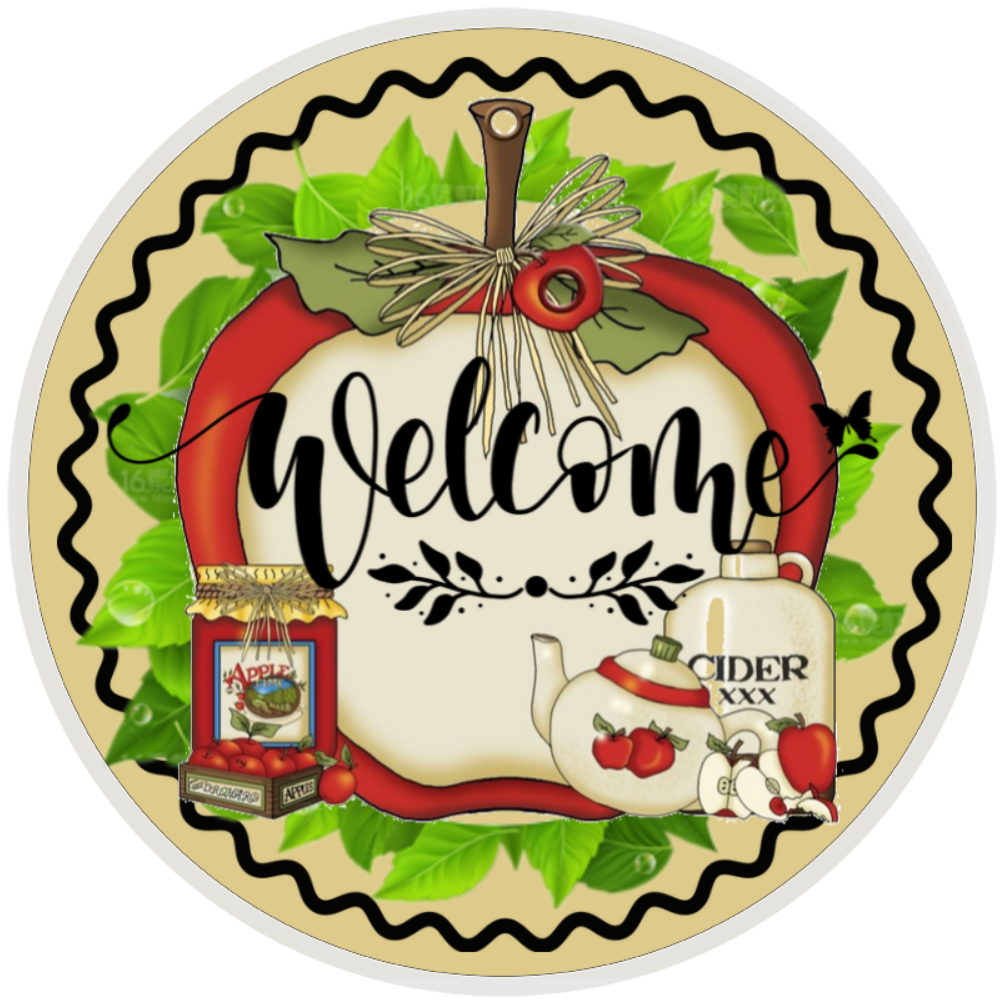 10” Apple Welcome Wreath  Sign, Home Decor, Metal, Aluminum, The Ritzy Cactus
