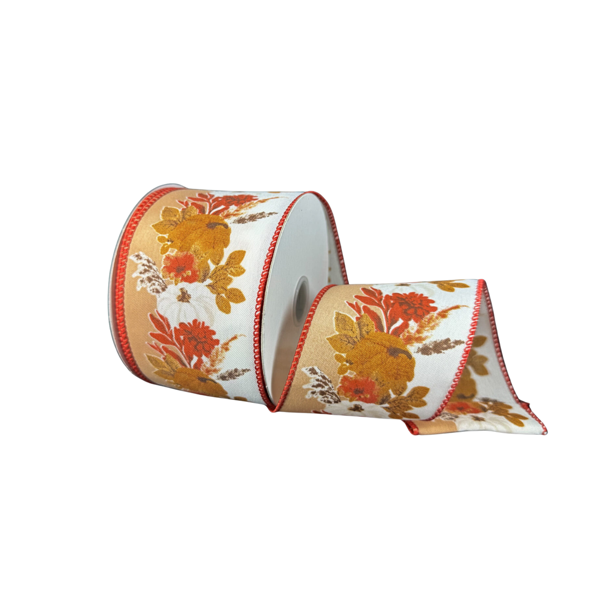 Ivory Rust Fall Pampas  Wired Ribbon – 2.5" x 10 Yards, Wreath Ribbon