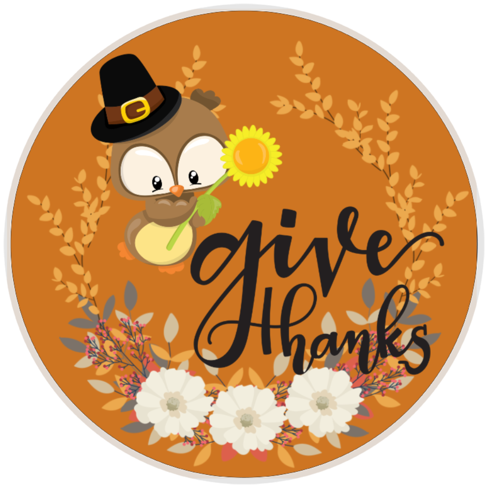 10” Thanksgiving Pilgram Owl Wreath Sign, Home Decor, Aluminum, The Ritzy Cactu