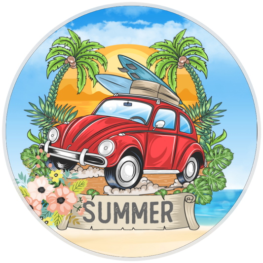 10” Summer Volkswagen Wreath Sign, Home Decor, Aluminum, The Ritzy Cactus