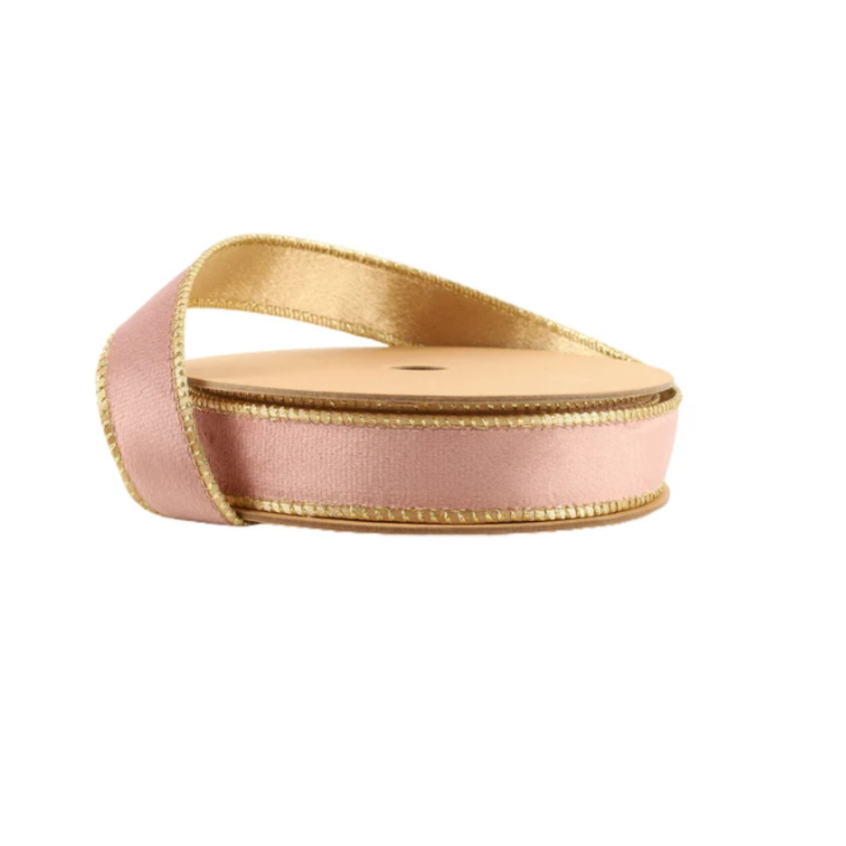Reversible Pink Gold Velvet Wired Ribbon  – 1" x 10 Yards,  Wreath Ribbon