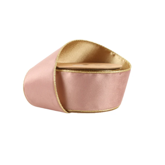 Reversible Pink Gold Wired Ribbon – 2.5" x 10 Yards,  Wreath Ribbon