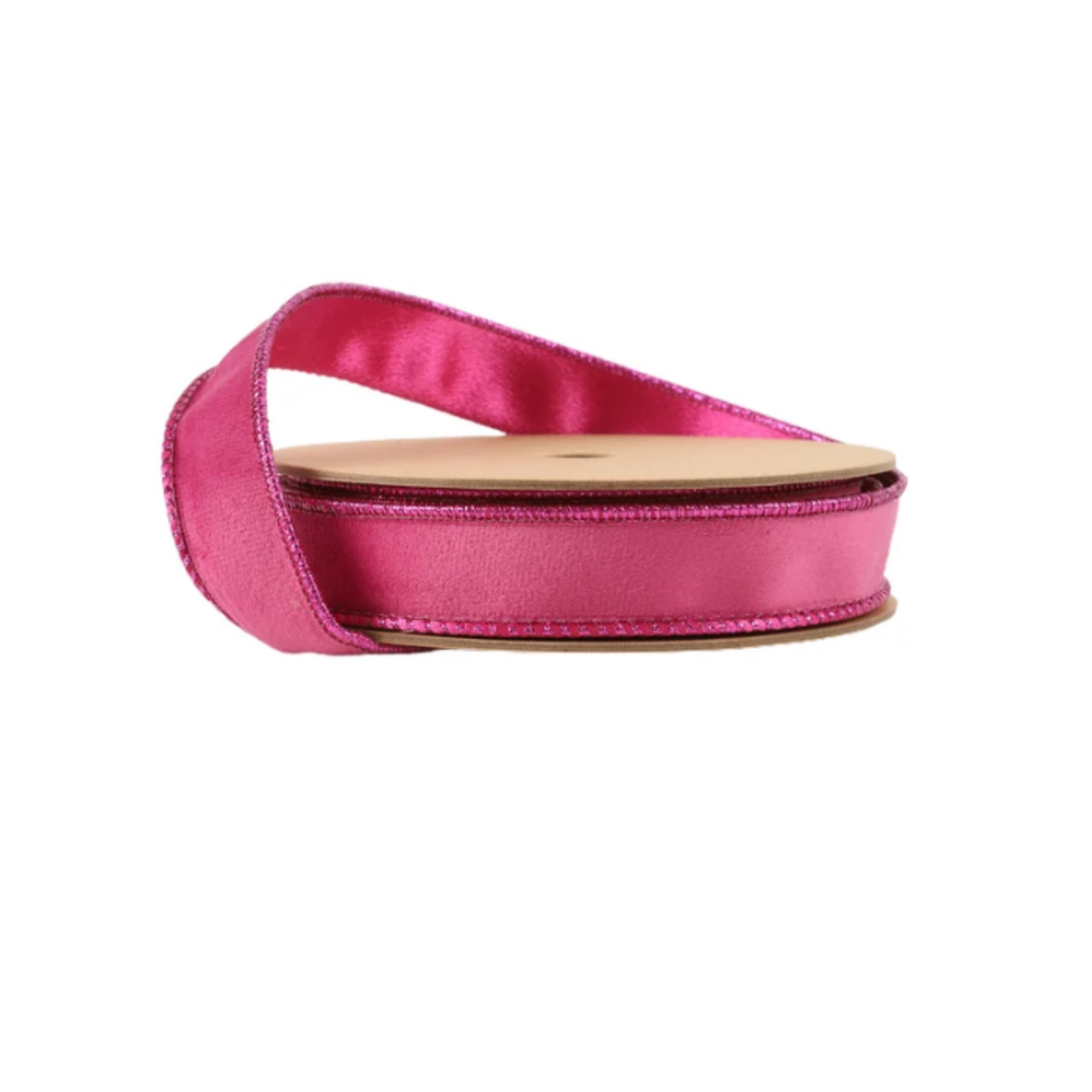 Reversible Hot Pink Shimmer Velvet Wired Ribbon  – 1" x 10 Yards,  Wreath Ribbon