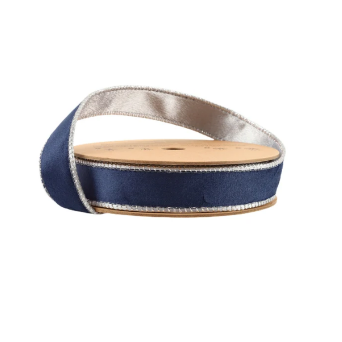 Reversible Navy Blue Silver Velvet Wired Ribbon  – 1" x 10 Yards,  Wreath Ribbon