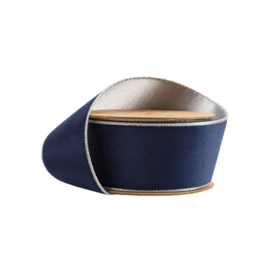 Reversible Navy Silver Wired Ribbon  – 2.5" x 10 Yards,  Holiday Wreath Ribbon