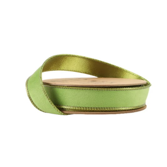 Reversible Lime Shimmer Velvet Wired Ribbon – 1" x 10 Yards,  Wreath Ribbon