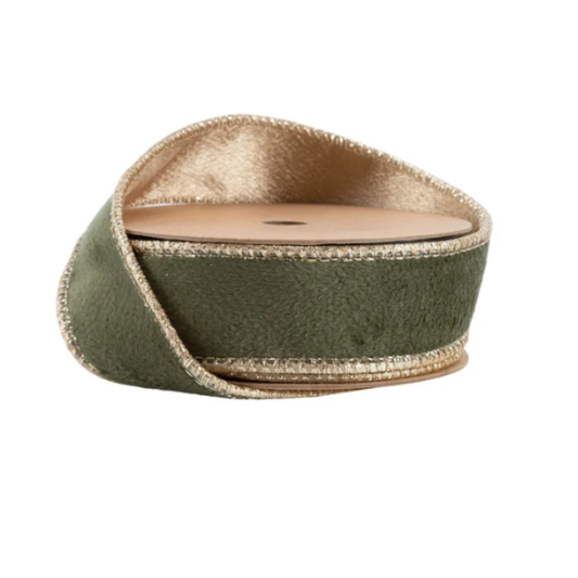 Reversible Moss Gold Velvet Wired Ribbon – 1" x 10 Yards,  Wreath Ribbon