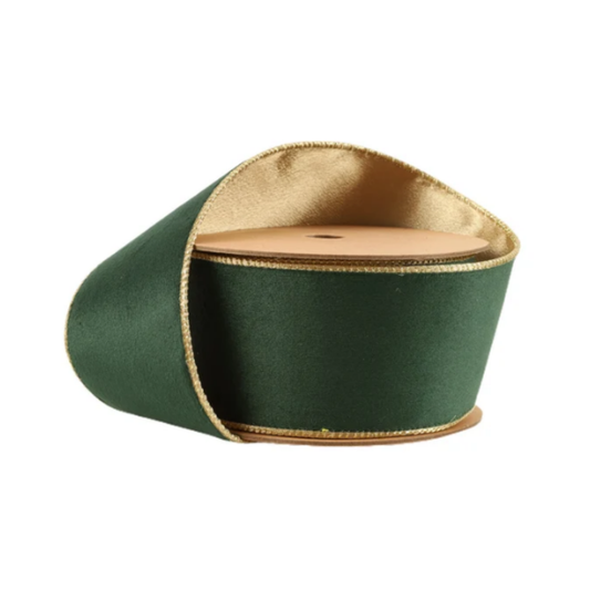 Reversible Green Gold Wired Ribbon  – 2.5" x 10 Yards,  Holiday Wreath Ribbon