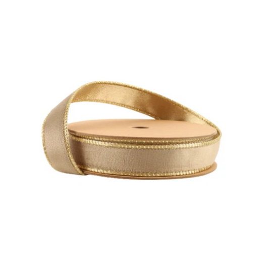 Reversible Latte Gold Wired Ribbon – 1" x 10 Yards,  Wreath Ribbon