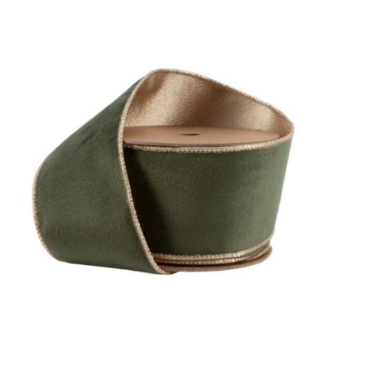 Reversible Moss Gold Wired Ribbon – 2.5" x 10 Yards,  Wreath Ribbon