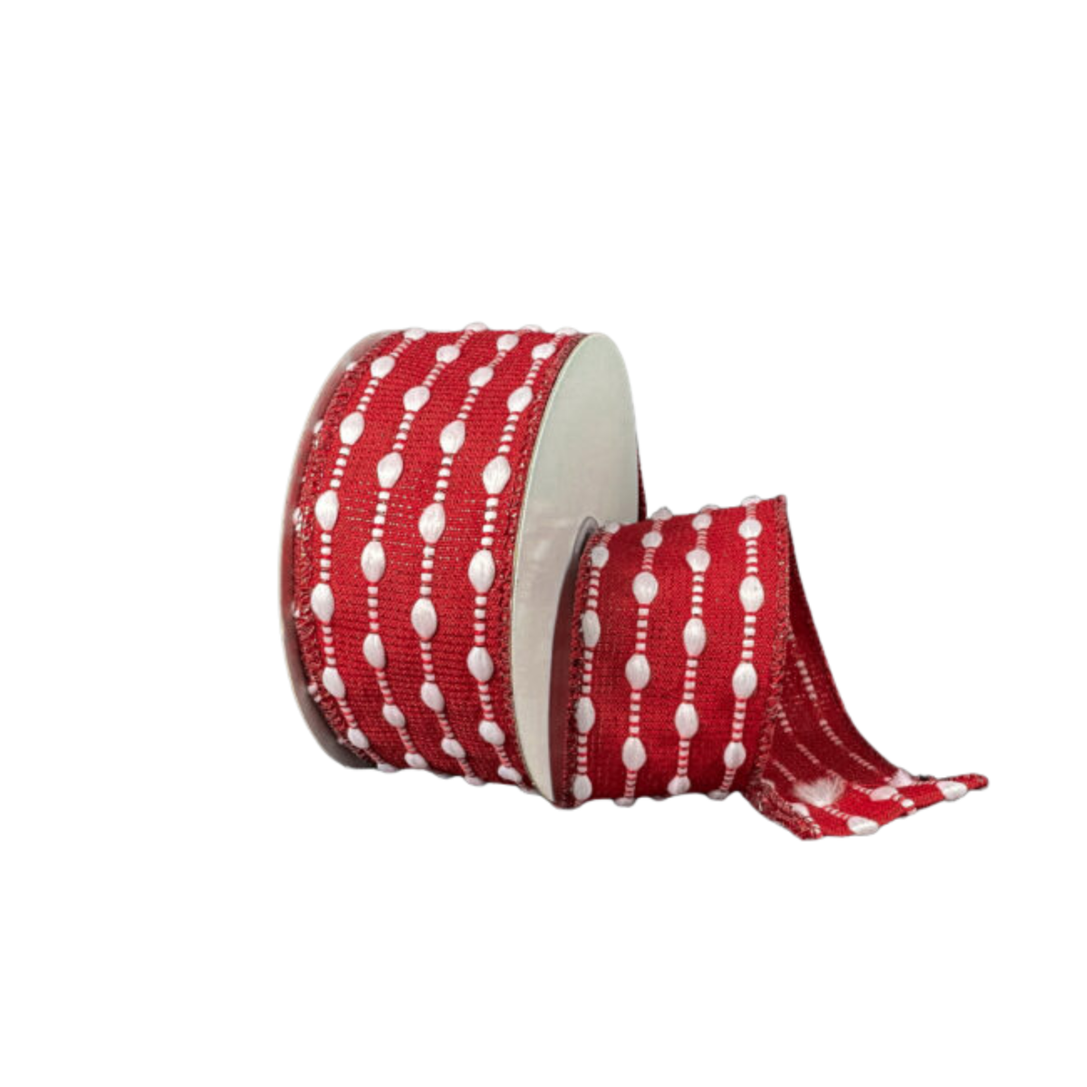 Red w/Snowball Weave Wired Ribbon  – 1.5" x 10 Yards, Wreath Ribbon
