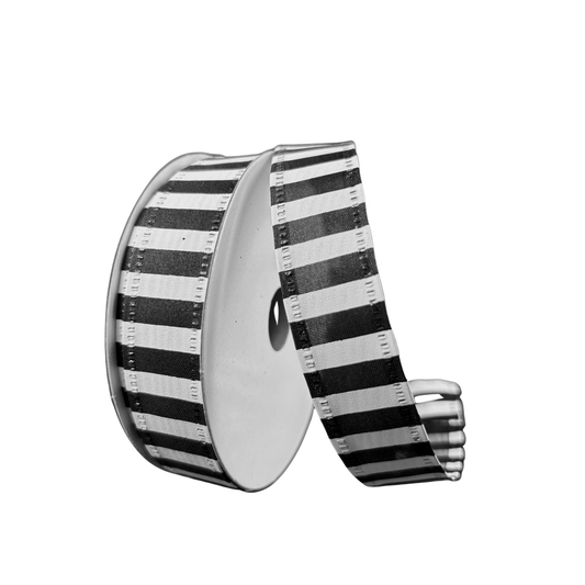 Black White Horizontal Stripe Wired  Ribbon – 7/8" x 10 Yards, Wreath Ribbon