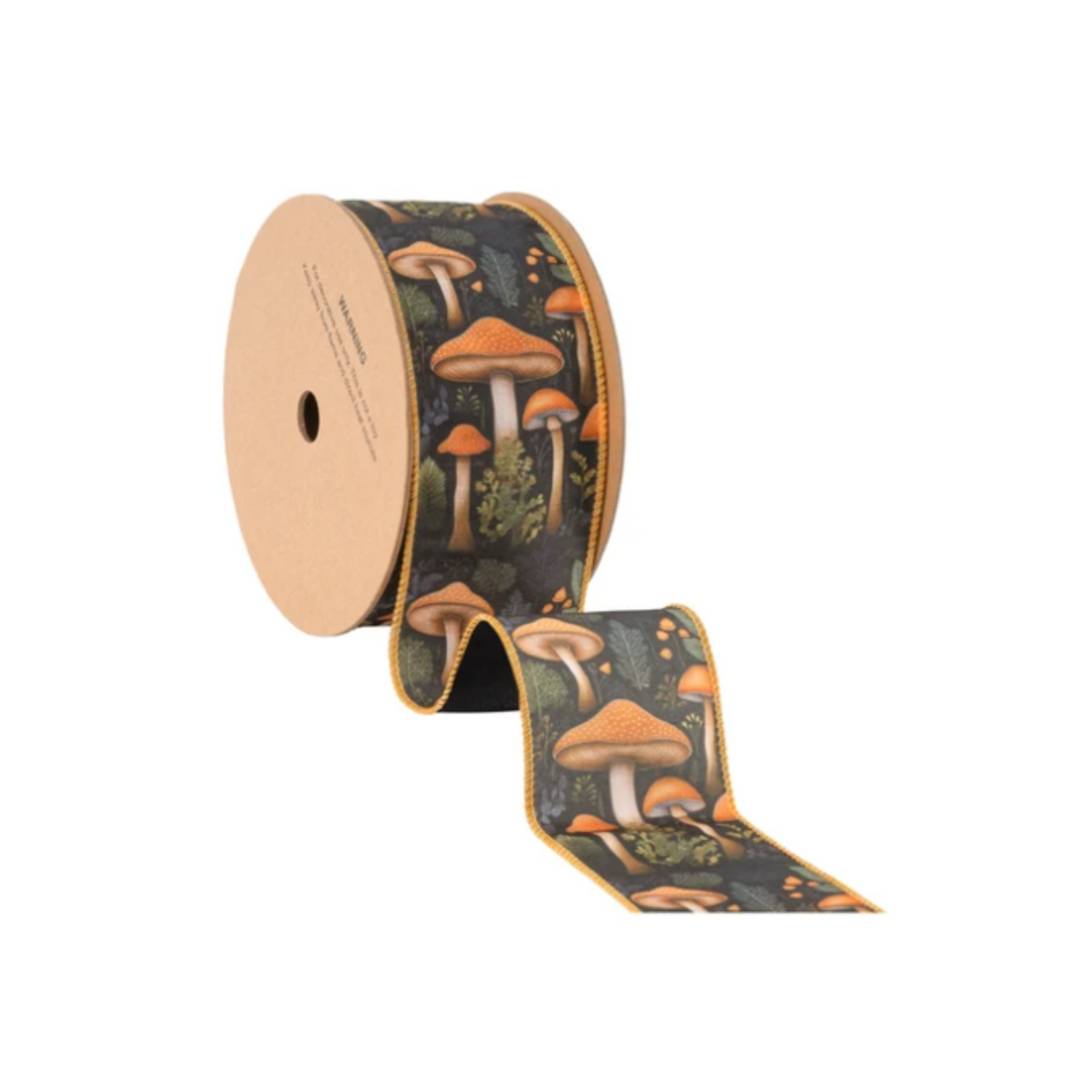 Woodland Mushroom Wired Dupioni Ribbon – 2.5" x 10 Yards, Wreath Ribbon