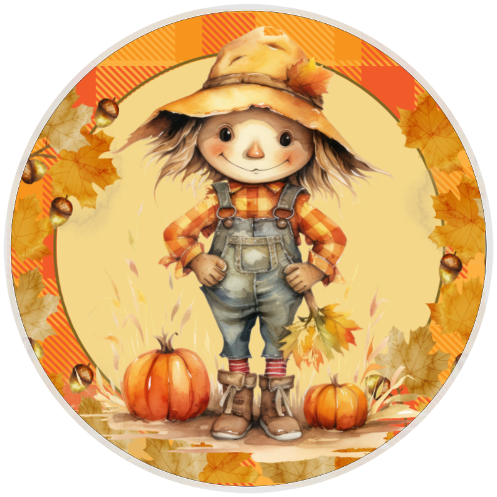 10” Plaid Scarecrow Sign, Home Decor, Aluminum, The Ritzy Cactus