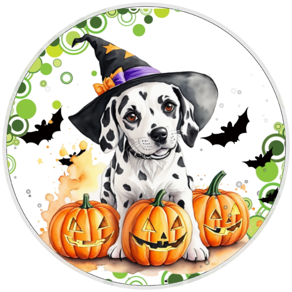 10” Halloween Dalmatian Dog Wreath Sign, Home Decor, Metal Sign, The Ritzy Cactus
