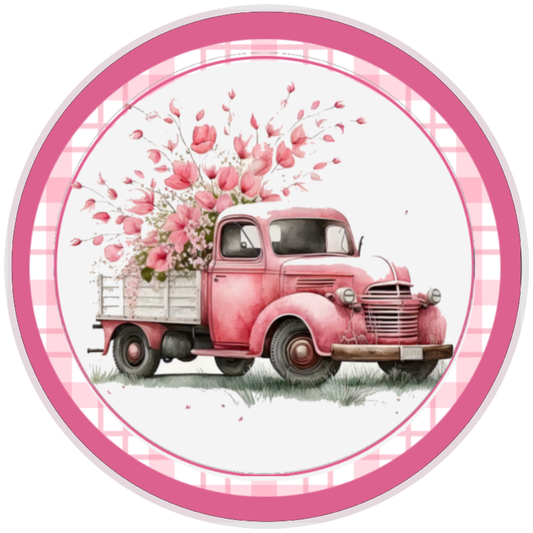 10” Pink Floral Truck Sign, Home Decor, Aluminum, The Ritzy Cactus