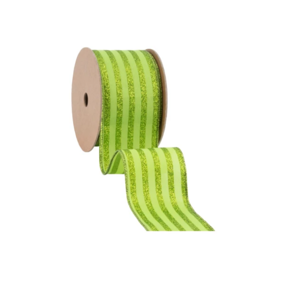 Lime Green Glittered Pinstripes Wired Ribbon – 2.5" x 10 Yards, Wreath Ribbon