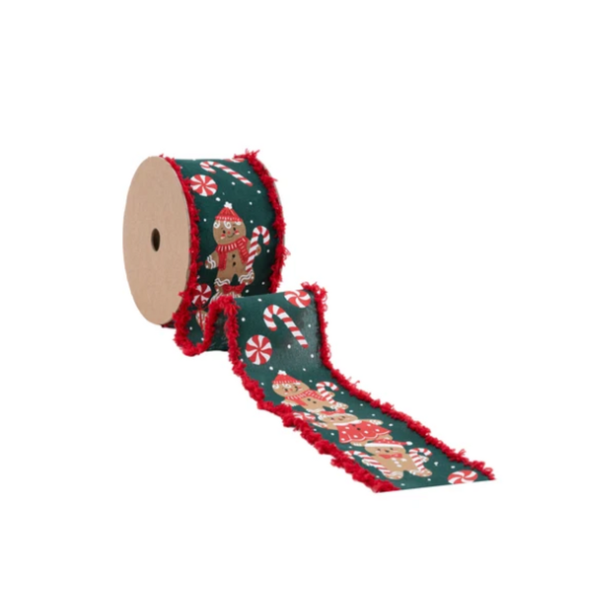Gingerbread Candy Cane Fuzzy Edge Wired Ribbon – 2.5" x 10 Yards,  Wreath Ribbon