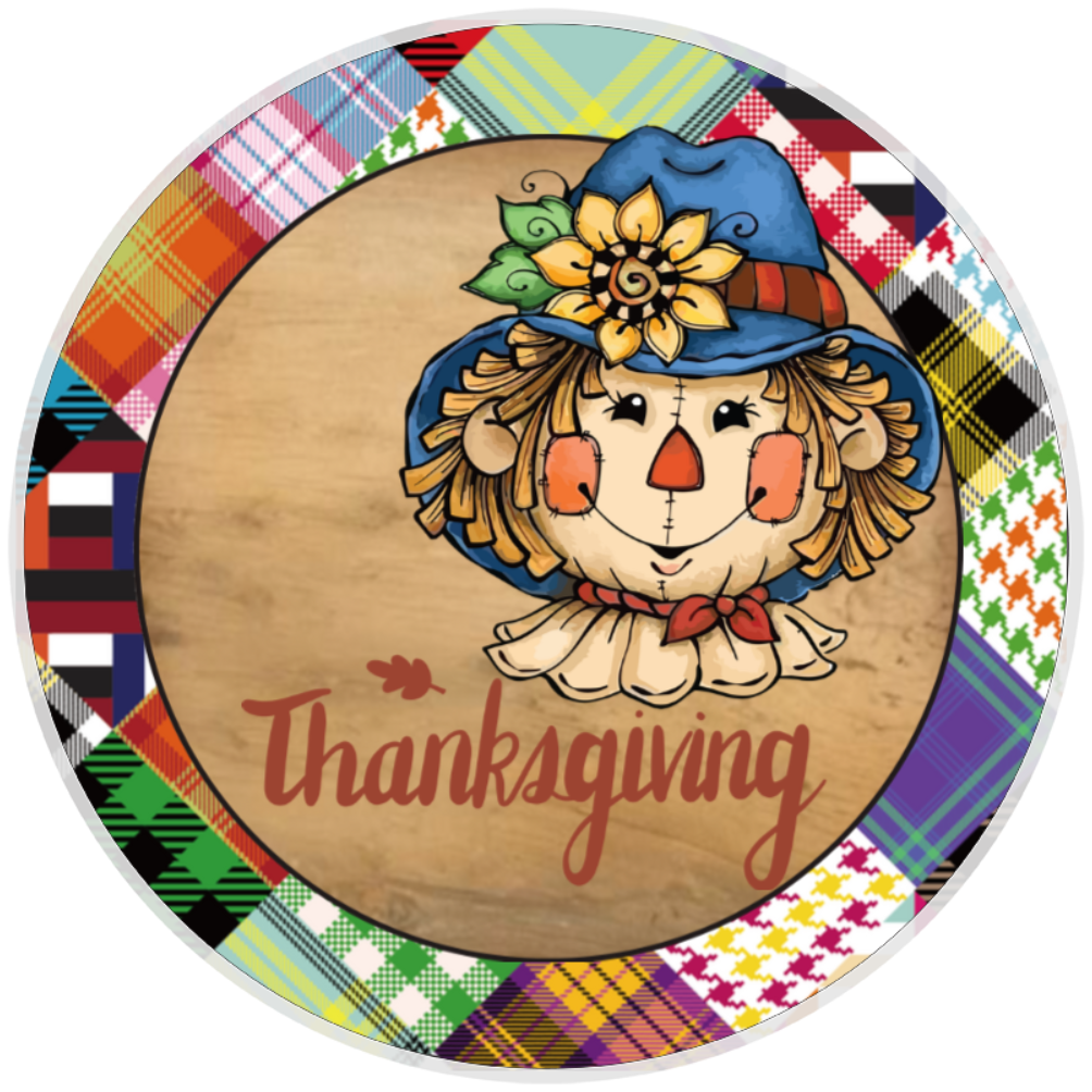 10” Plaid Scarecrow Sign, Home Decor, Aluminum, The Ritzy Cactus