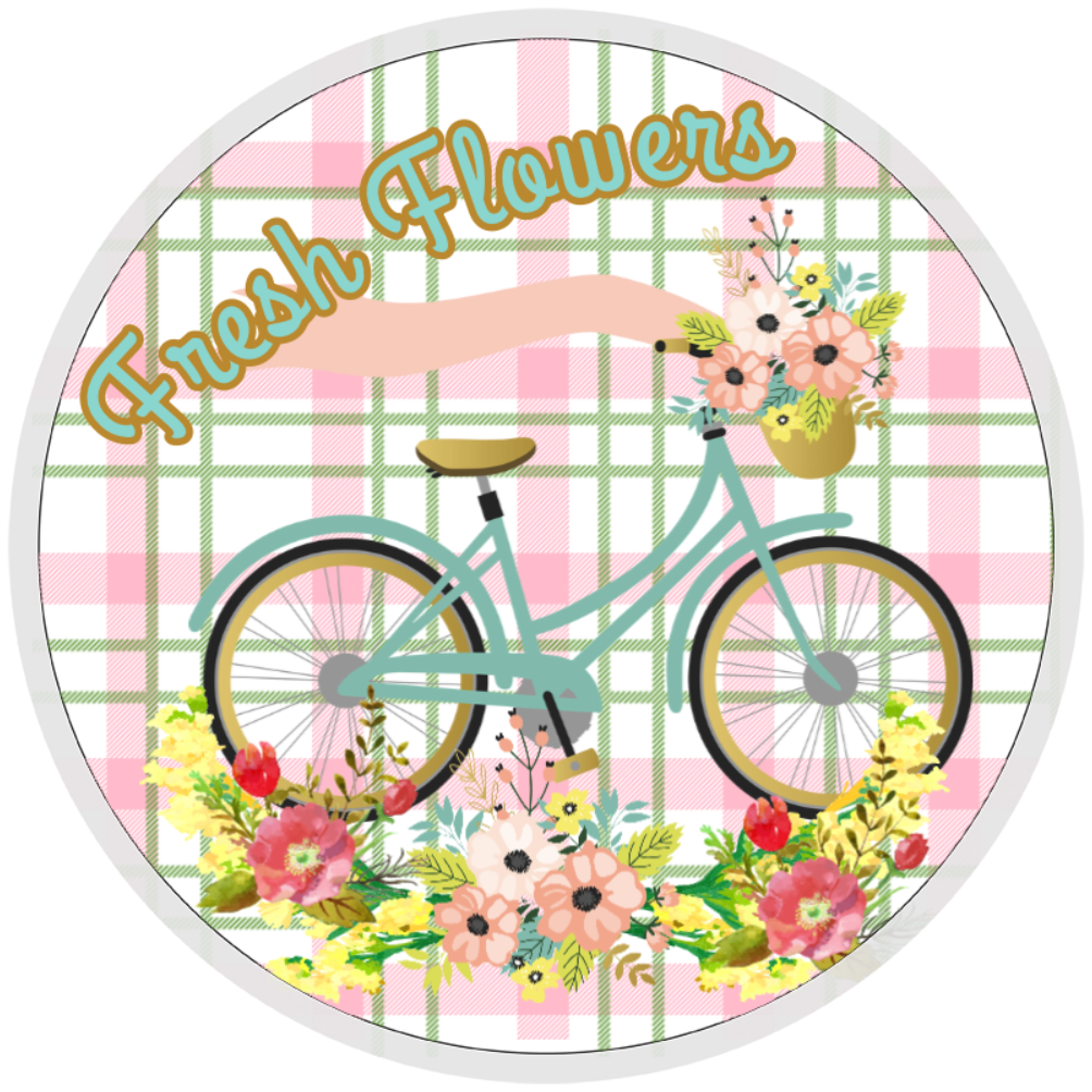 10” Fresh Flowers Bicycle Wreath Sign, Home Decor, Aluminum, The Ritzy Cactus