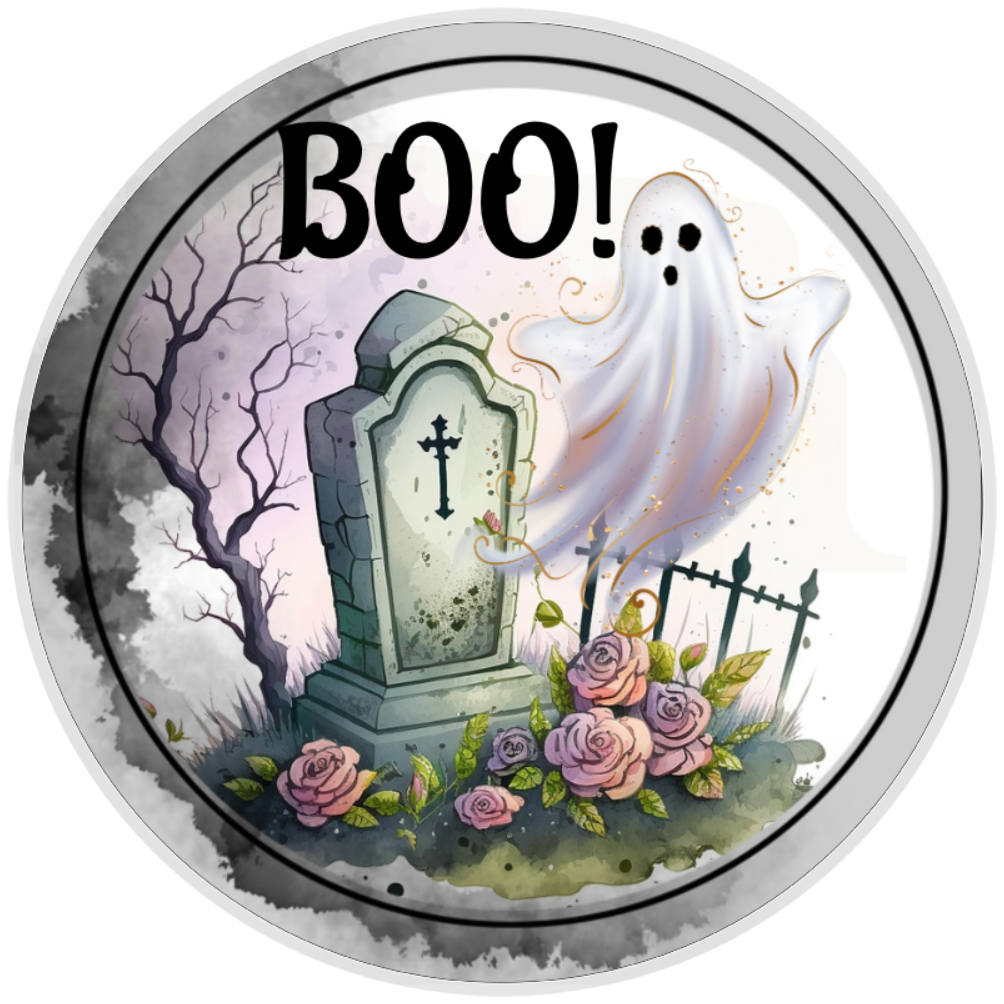 10” Boo Ghost Graveyard Sign, Home Decor, Aluminum, The Ritzy Cactus