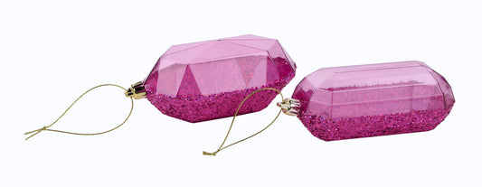 Set of 2 Assorted - 5.25"L  Fuchsia Antique Look Jewel Gem Ornament, Wreath Gem, Wreath Embellishment, Wreath Supply