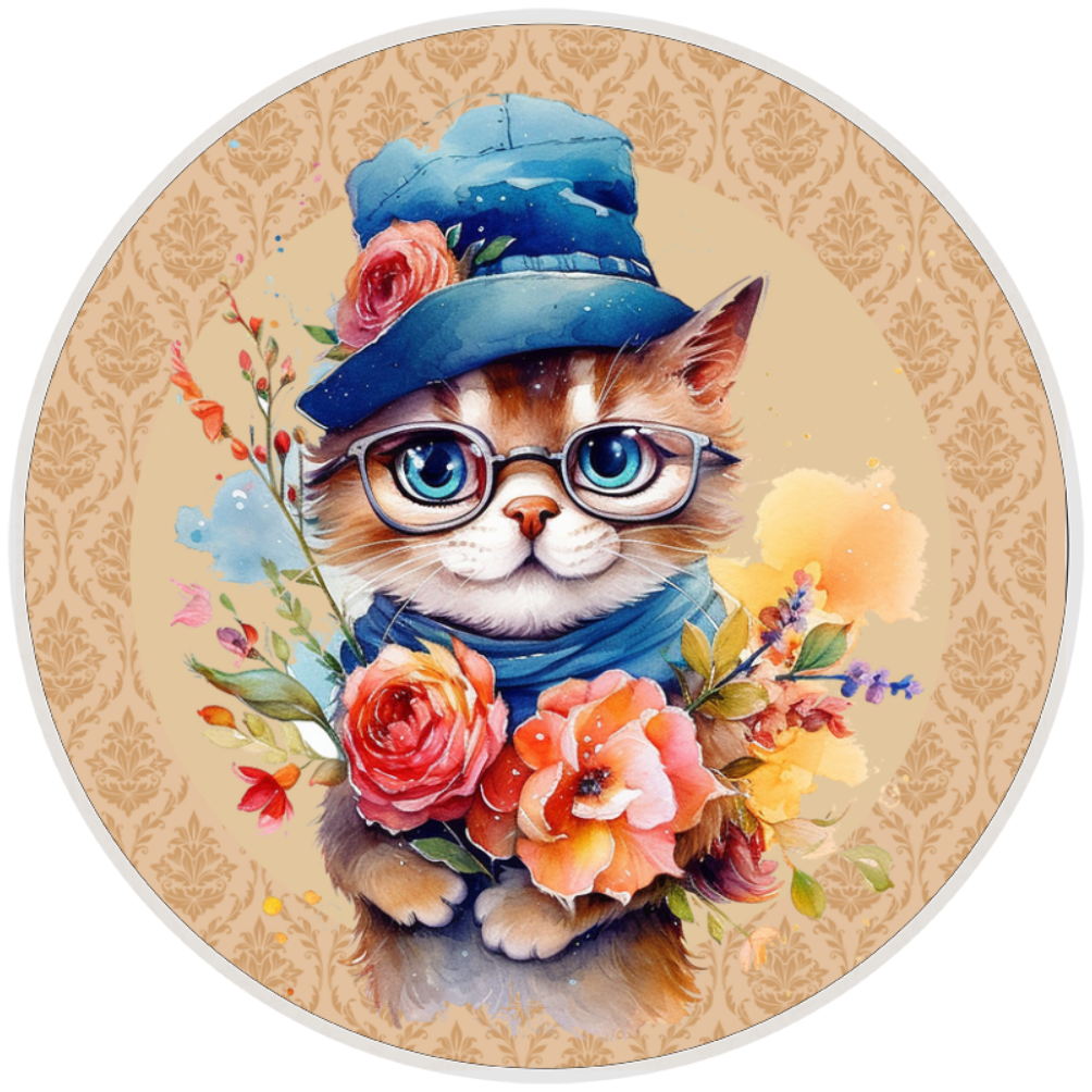 10” Floral Cat Wreath Sign, Home Decor, Aluminum, The Ritzy Cactus