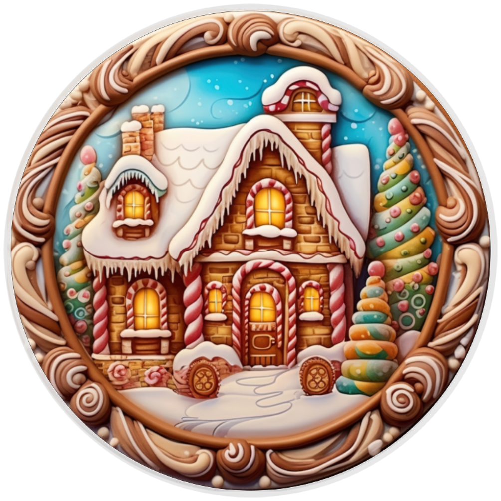 10” 3D Look Gingerbread House Cookie Metal Sign, Home Decor, Aluminum, The Ritzy Cactus
