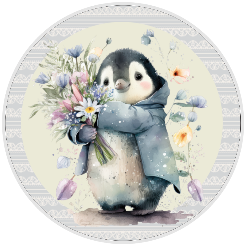 10” Penguin Wildflower Wreath Sign, Home Decor, Aluminum, The Ritzy Cactus
