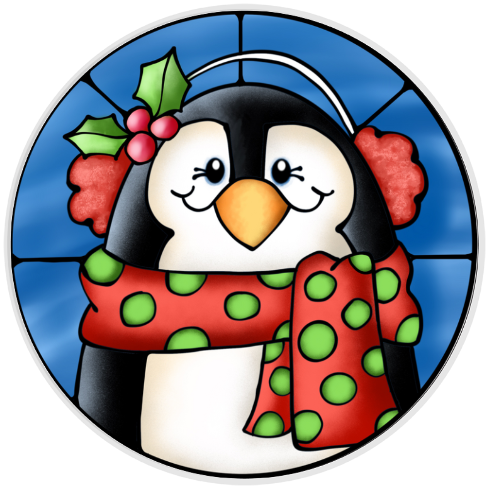 10” Penguin Stained Glass Look Metal Sign, Home Decor, Aluminum, The Ritzy Cactus
