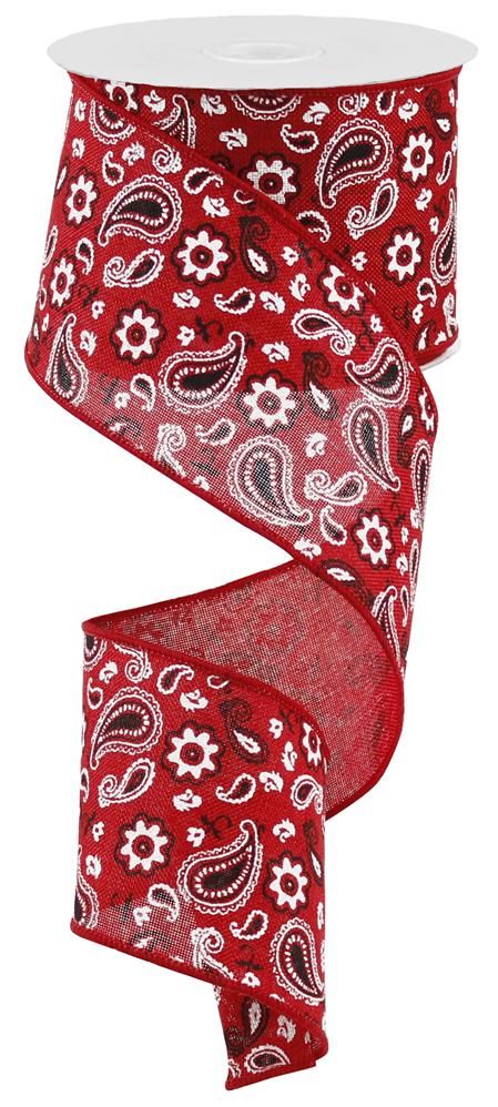 Bandana Royal Red Wired Ribbon by RG Ribbon – 2.5" x 10 Yards, Summer Everday Wreath Ribbon,  Craft Supplies