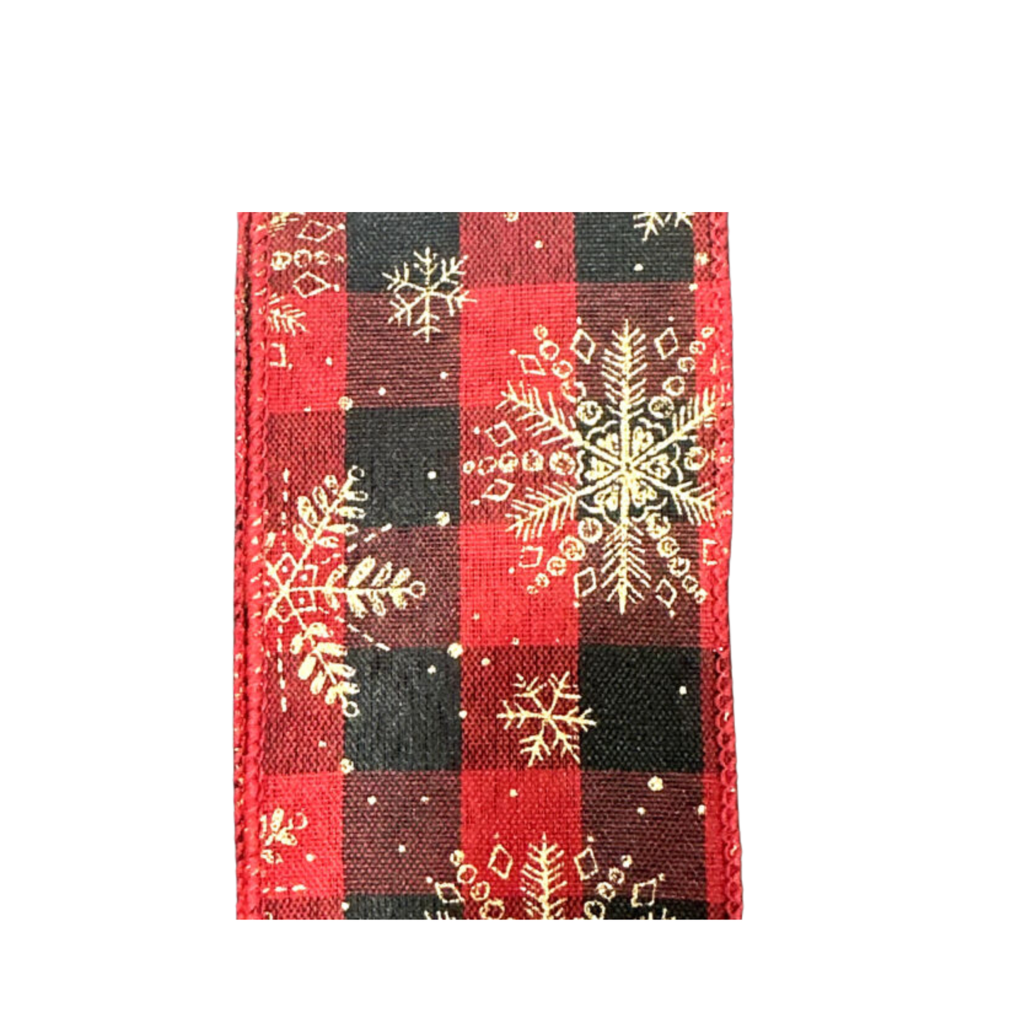 Red Black Plaid with Gold Snowflake Holiday Wired Ribbon by JAS Ribbon – 2.5" x 10 Yards, Wreath Ribbon, Craft Supplies, The Ritzy Cactus