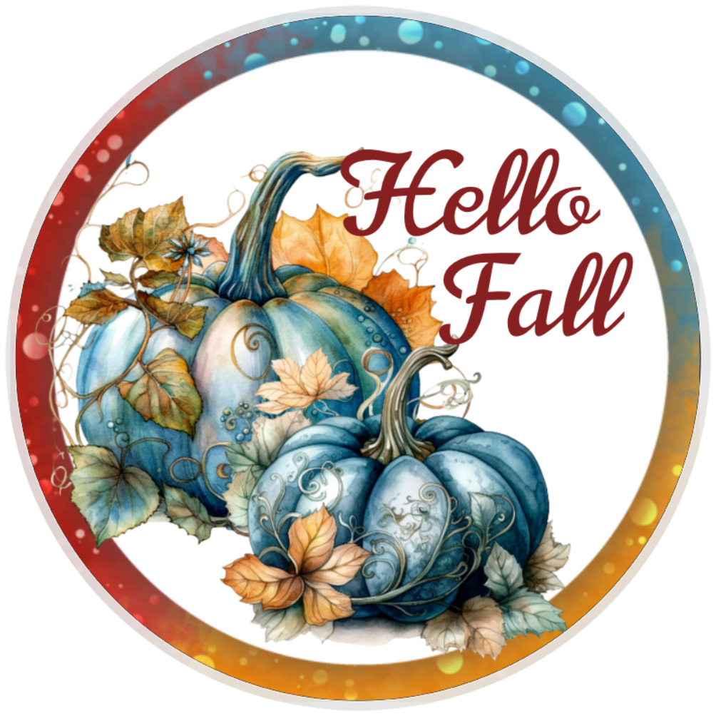 10” Blue Pumpkin Hello Fall Sign, Home Decor, Aluminum, The Ritzy Cactus