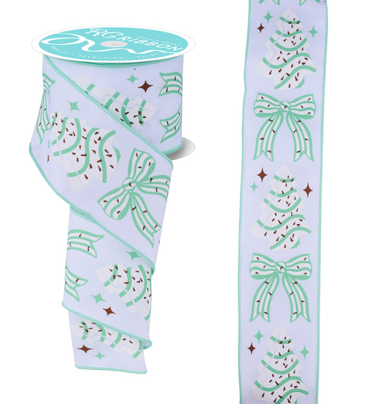 Cake Tree Bow Mint & Chocolate Wired Ribbon – 2.5" x 10 Yards, Holiday Wreath Ribbon, Festive Ribbon, Craft Supplies