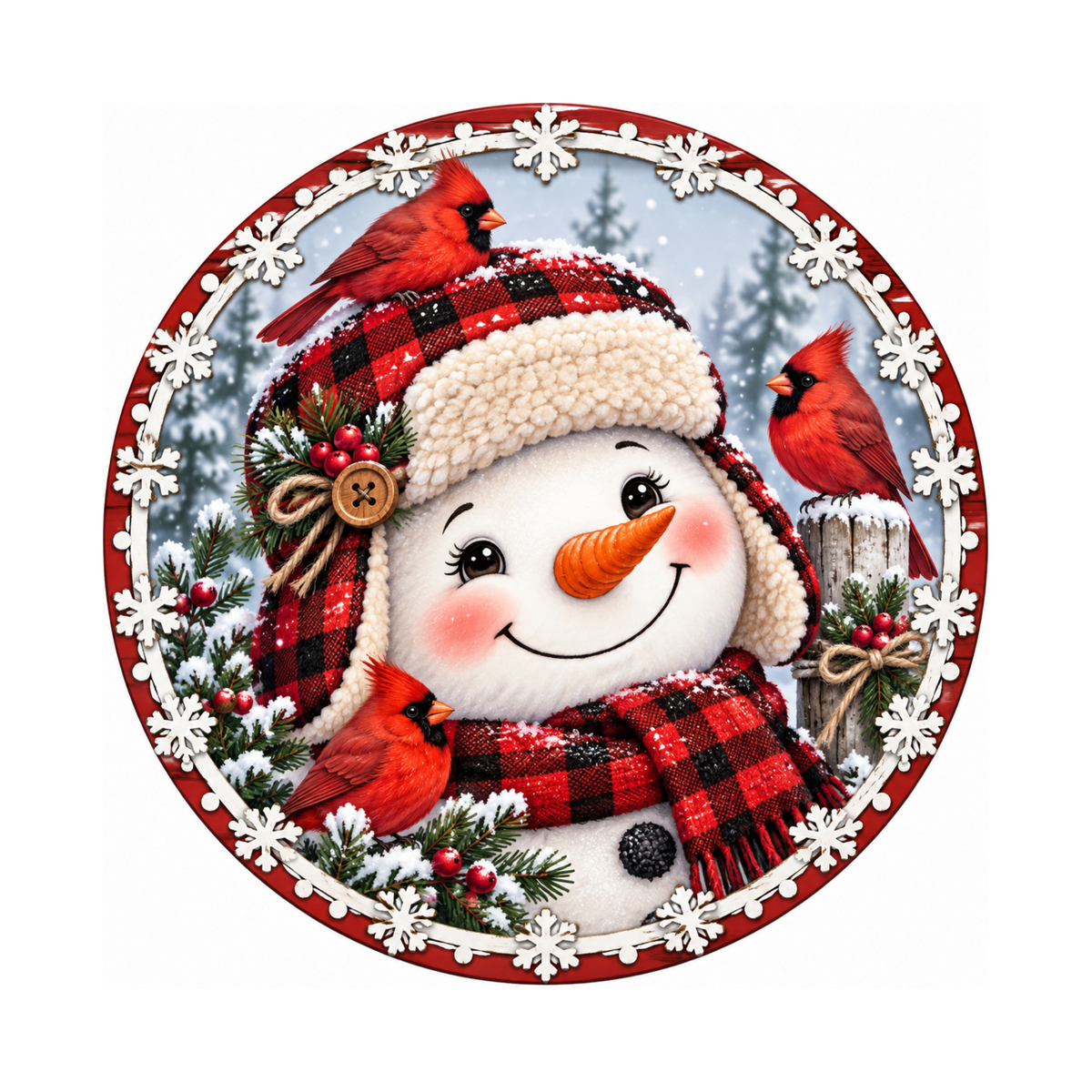 10" Buffalo Plaid Snowman Sign, Metal Wreath Sign,  Wreath Sign
