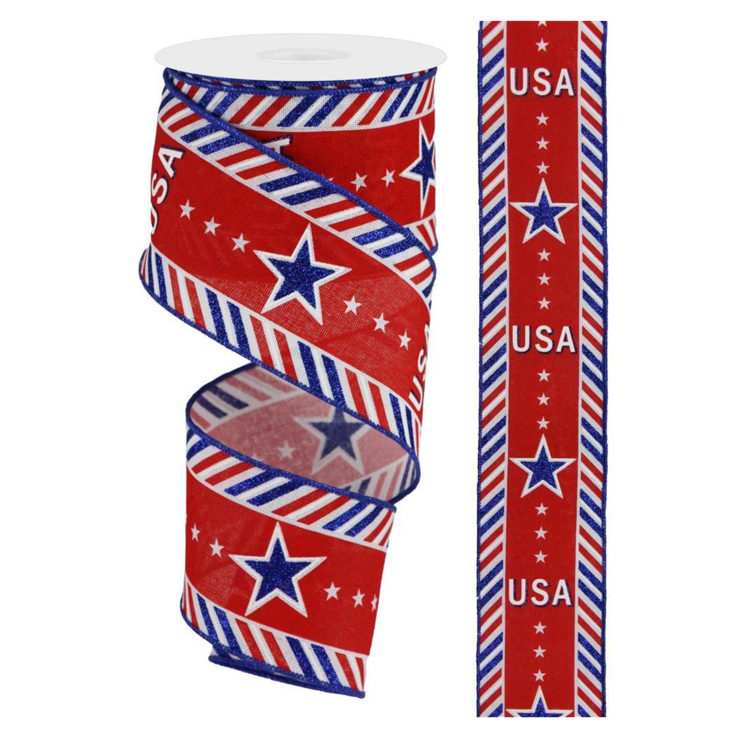 USA Diagonal Border On Royal Wired Ribbon by RG Ribbon – 2.5" x 10 Yards, Wreath Ribbon, Craft Supplies, The Ritzy Cactus