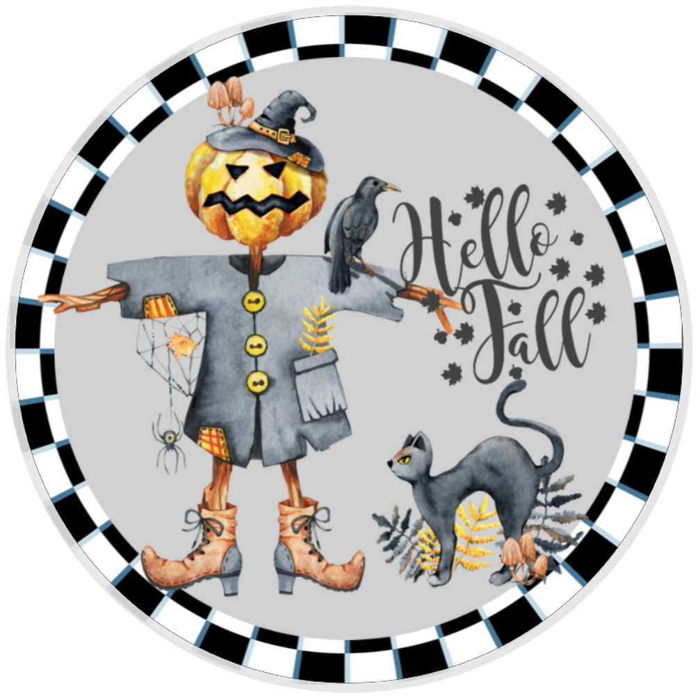 10” Hello Fall Wreath Sign, Home Decor, Aluminum, The Ritzy Cactus