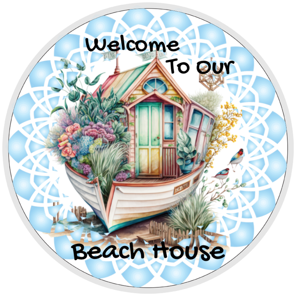 10” Beach House Welcome Sign, Home Decor, Aluminum, The Ritzy Cactus