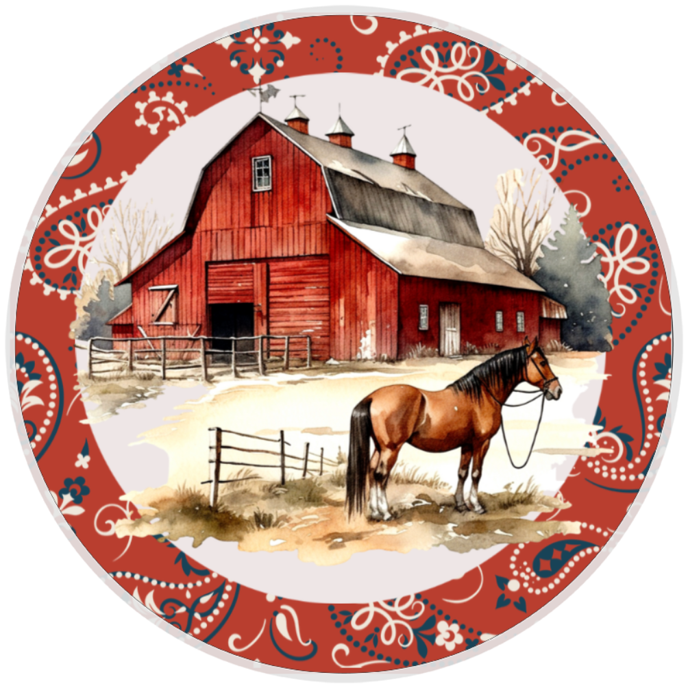 10” Country Red Barn Sign, Home Decor, Aluminum, The Ritzy Cactus