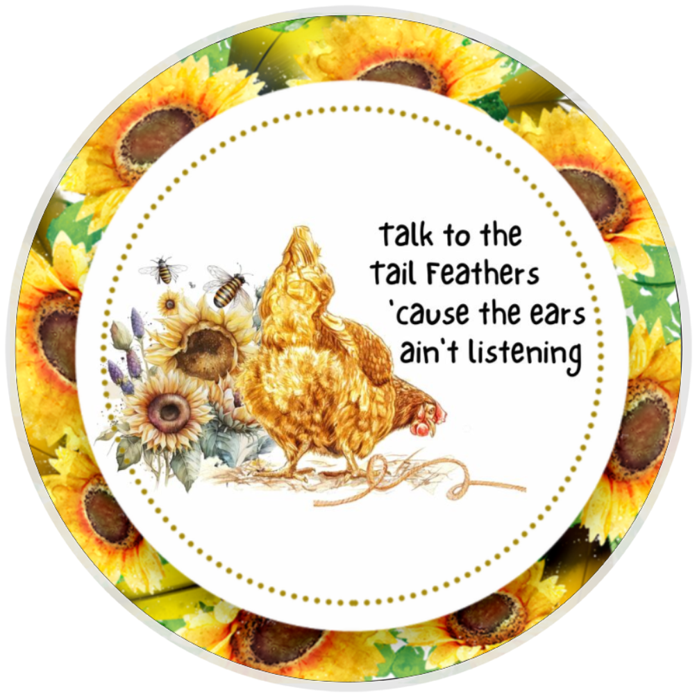 10” Sunflower Chicken Wreath Sign, Home Decor, Aluminum, The Ritzy Cactus