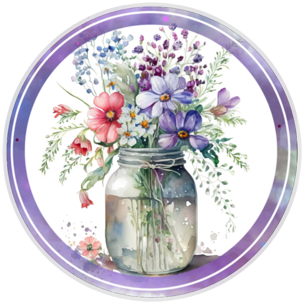 10” Mason Jar Flowers Wreath Sign, Home Decor, Aluminum, The Ritzy Cactus