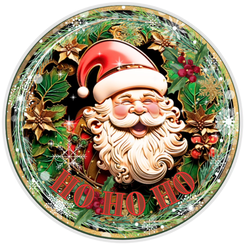 10” 3D Look Santa Christmas Wreath Sign, Home Decor, Aluminum, The Ritzy Cactus